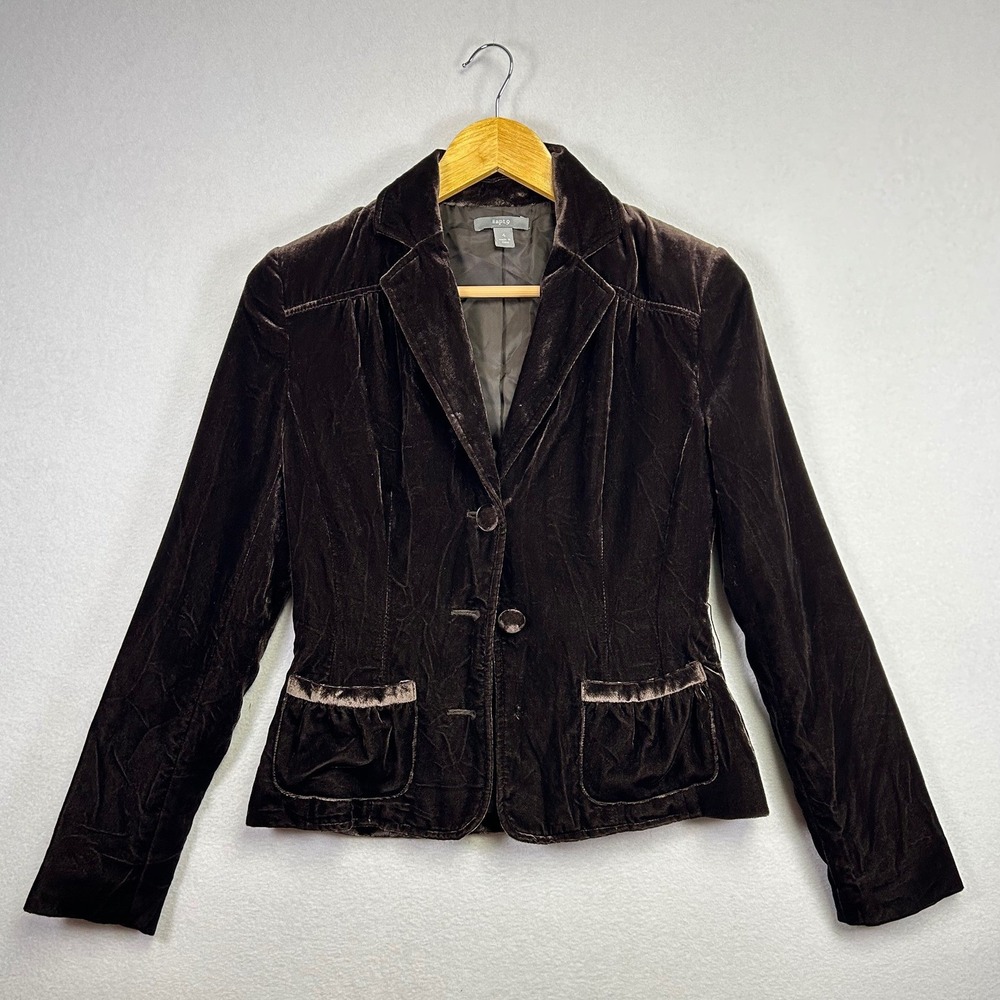 Apt 9 Women Brown Velvet Blazer Jacket Size 4 Single Breasted Pockets FLAW‎